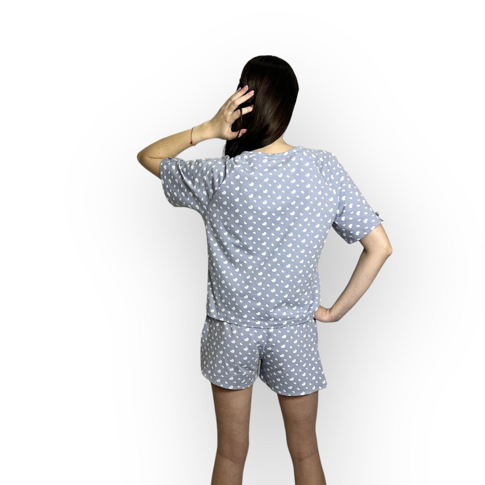Пижама с шортами женская Белый Сердечки Светло-серый S/M Харьков - изображение 3