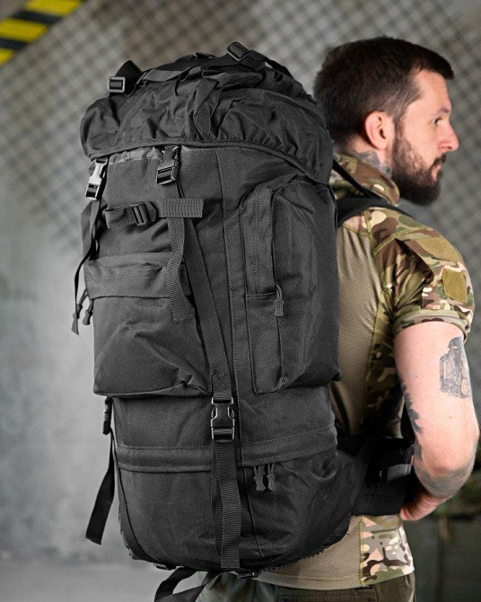 Тактический рюкзак с металлическим каркасом на 100 литров. Каркасный рюкзак. черный РП7469 Одесса - изображение 1