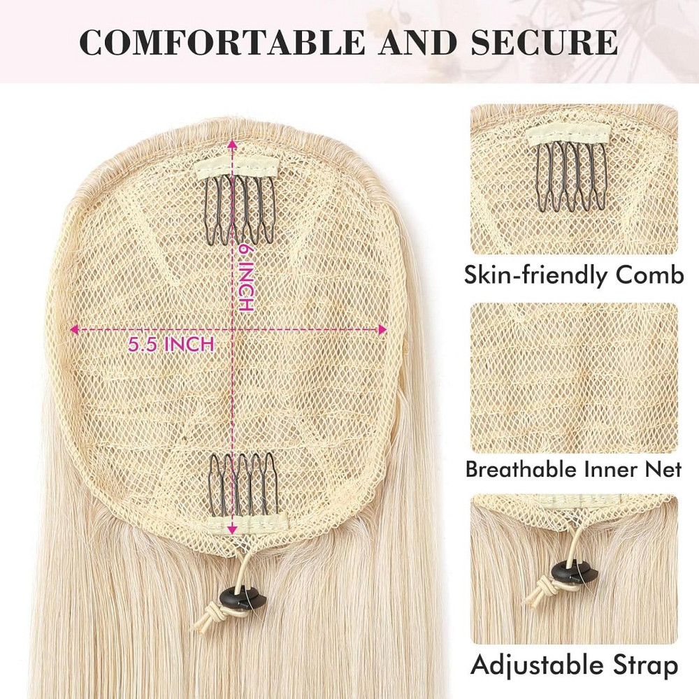 Накладний хвіст довгий прямий світлий блонд 71 см, шиньйон на шнурку з термостійкого синтетичного волосся REECHO Київ - фото 3