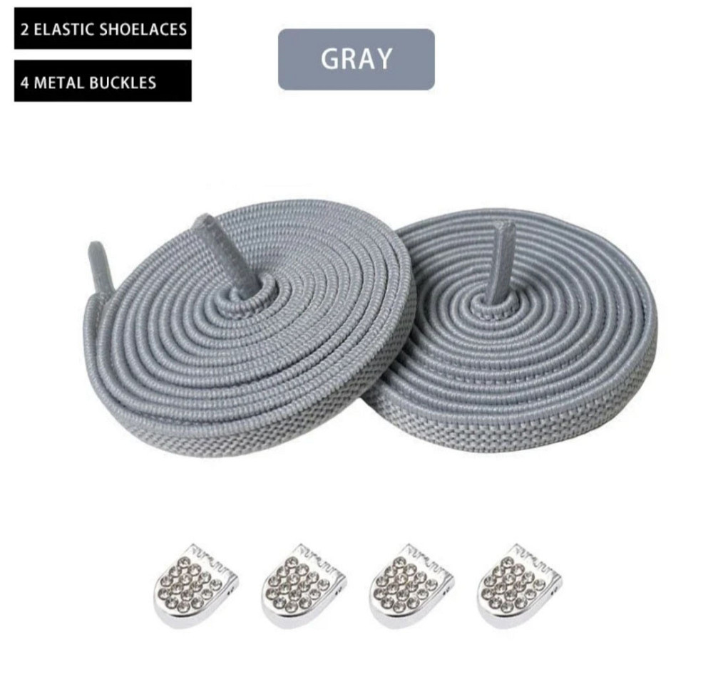 Еластичні шнурки без зав'язок з фіксаторами стрази Сірий Сміла - фото 1