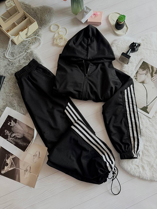 Жіночий стильний повсякденний костюм-двійка якісна двонитка Чорний, 46/48 Одеса - фото 1