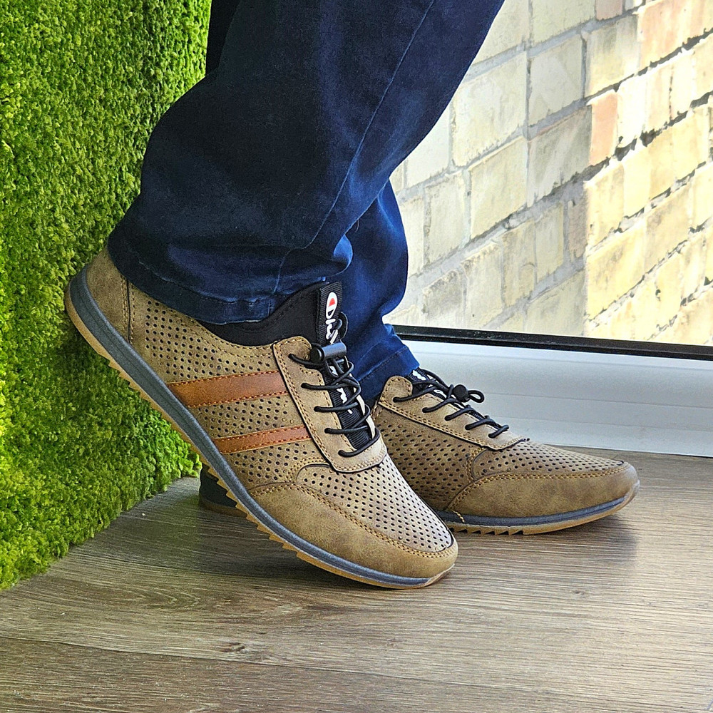 Мужские Мокасины Летние Бежевые Кроссовки Сеточка Коричневые Светлые (размеры: 40,41,42,43,44,45) - 216-3 Днепр - изображение 2