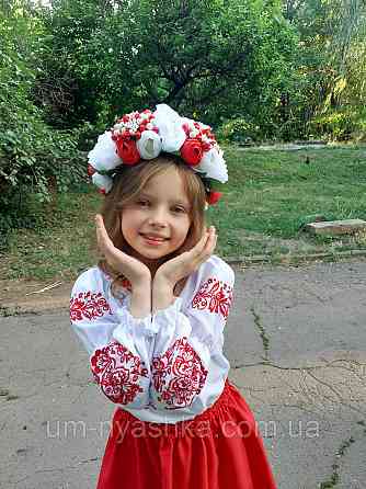 Ободок обруч з квітами "Піони великий біло-червоний" Кривий Ріг