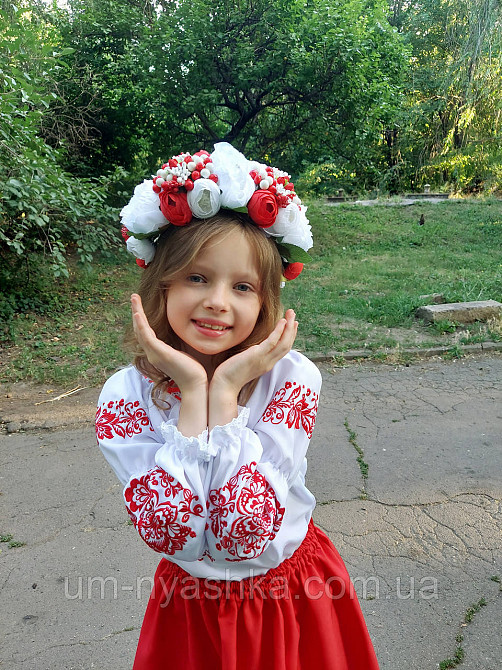 Ободок обруч з квітами "Піони великий біло-червоний" Кривий Ріг - фото 5