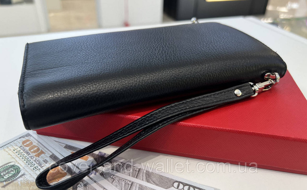 Большой кожаный мужской кошелек черного цвета на молнии Helen Verde 1431 Киев - изображение 6
