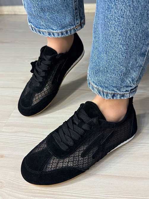 Кросівки жіночі Meideli 880-8 замшеві з сіткою снікерси чорні, 39, 24,5 см Київ - фото 7
