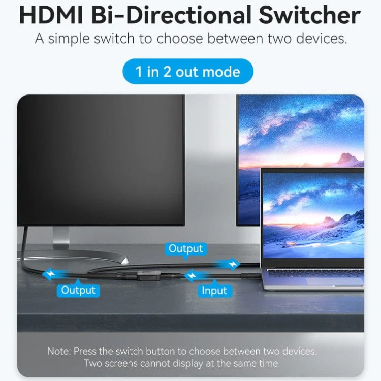 Сплітер HDMI 2.0 UHD 4K 60Hz 3D, HDCP,1080P перемикач двонаправлений 2 IN 1 OUT Vention Вінниця - фото 10