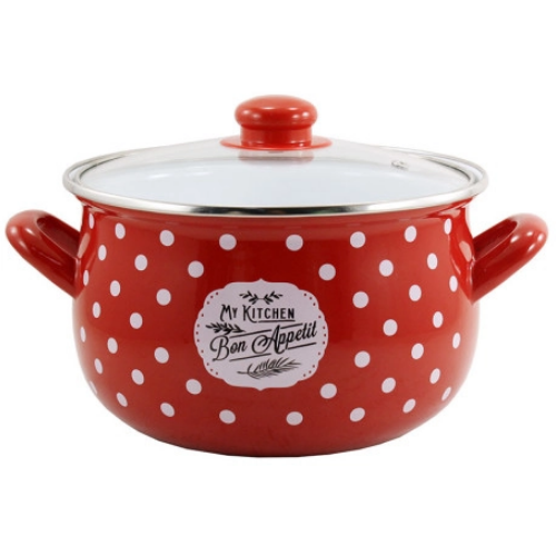 4143   Каструля глиб. скл/кр  5,1л  d.22  Червоний в горох  (Т) 7323940000 Житомир - фото 1