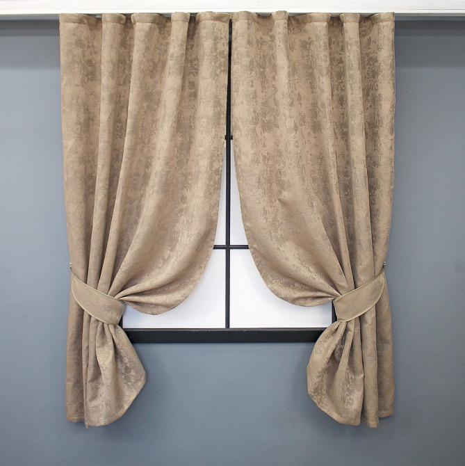 Комплект коротких штор VR-Textil Жакард Sultan YL № 1699ш Темно-бежевий 130х170 см 2 шт (35-0322) Київ - фото 1