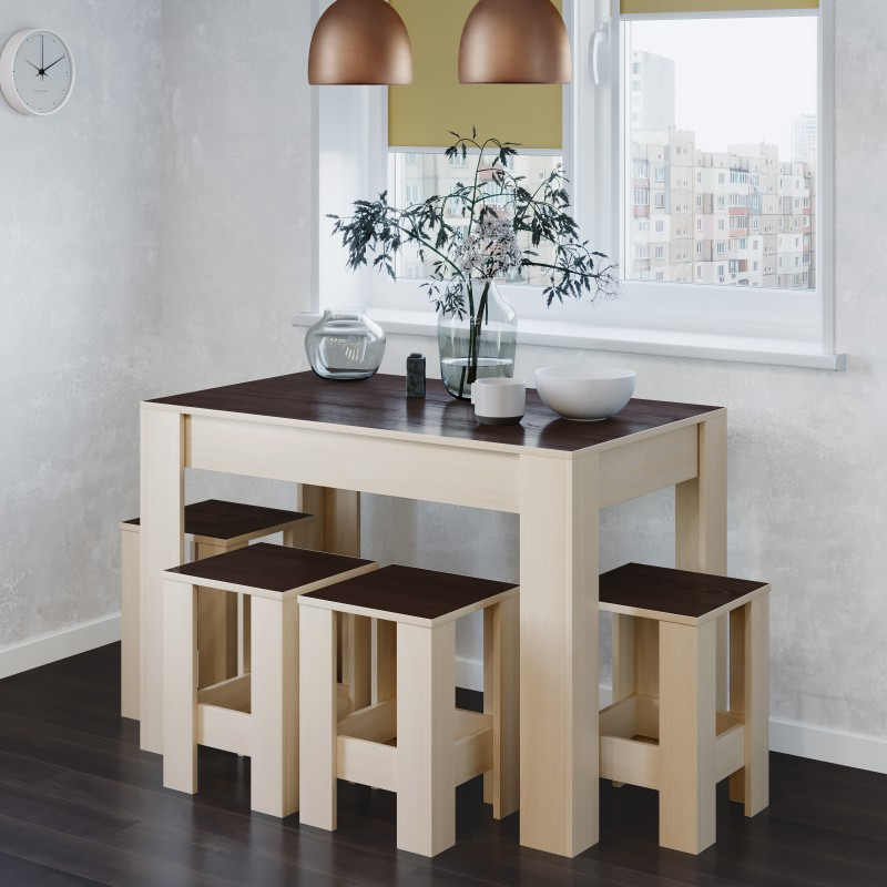 Обеденный комплект Эверест Стол СТО-1 + 4 табурета Т-1 Венге темный + Дуб молочный (DTM-5587) Днепр - изображение 2