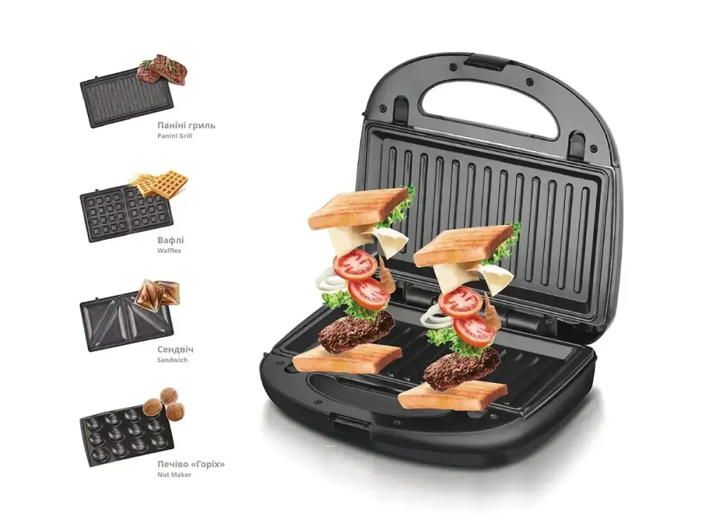 Сендвічниця BITEK BT-2689 750Вт 4 в 1 для приготування сендвічів, вафель та гриля, потужна та зручна Одеса - фото 6