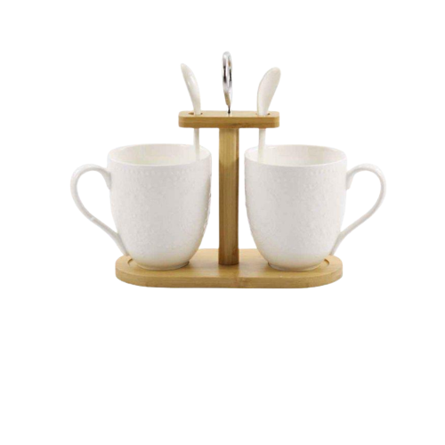 Набір чашок 2шт (чашка 300мл/ложка) на дерев'яній стійці PJ03392 Interos Житомир