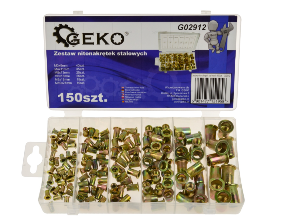 Набір нарізних заклепок (футерівки) 150 шт. M3-M10 GEKO G02912 Чернігів - фото 1
