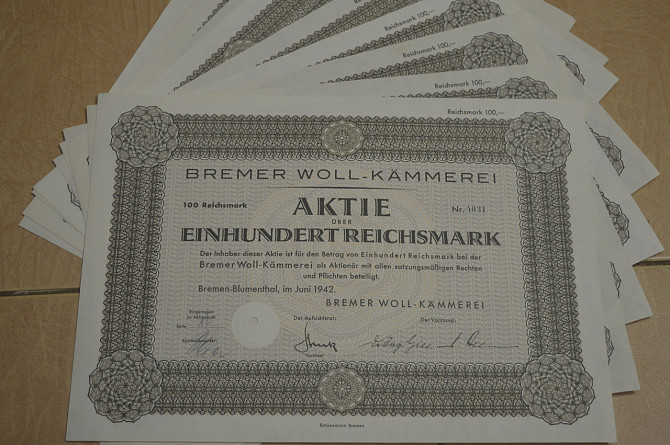 Акція. Німеччина. Bremer Woll-kammerei 100reichmark 1942 рік aUNC-UNC (5 - 15) Полтава - фото 1