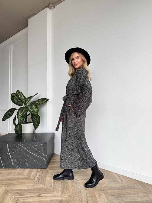 Жіночий довгий кардиган із поясом і кишенями. Чорно-білий, 46/48 Одеса - фото 2