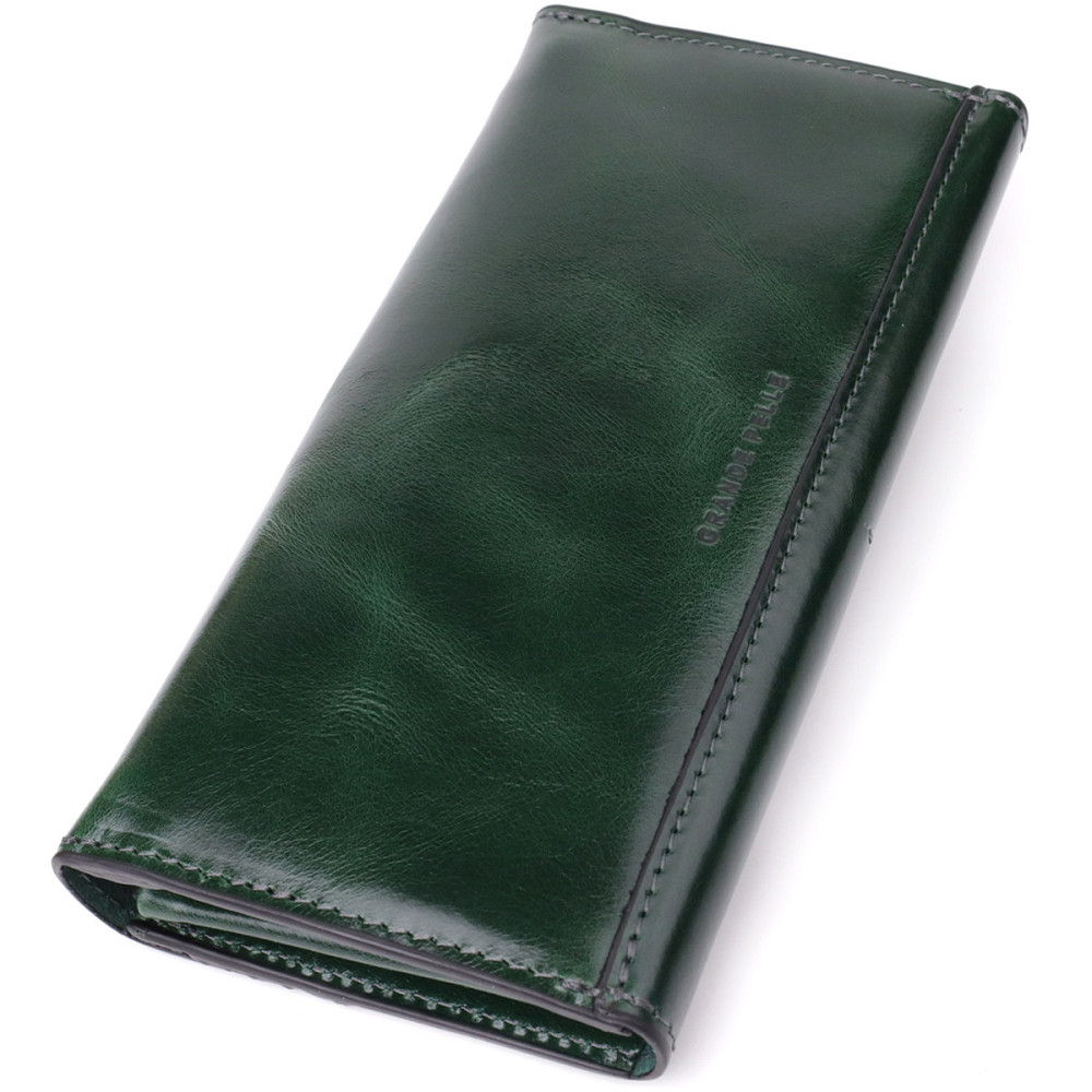 Добротний гаманець у два складення з натуральної гладкої шкіри GRANDE PELLE 22945 Зелений Київ - фото 10