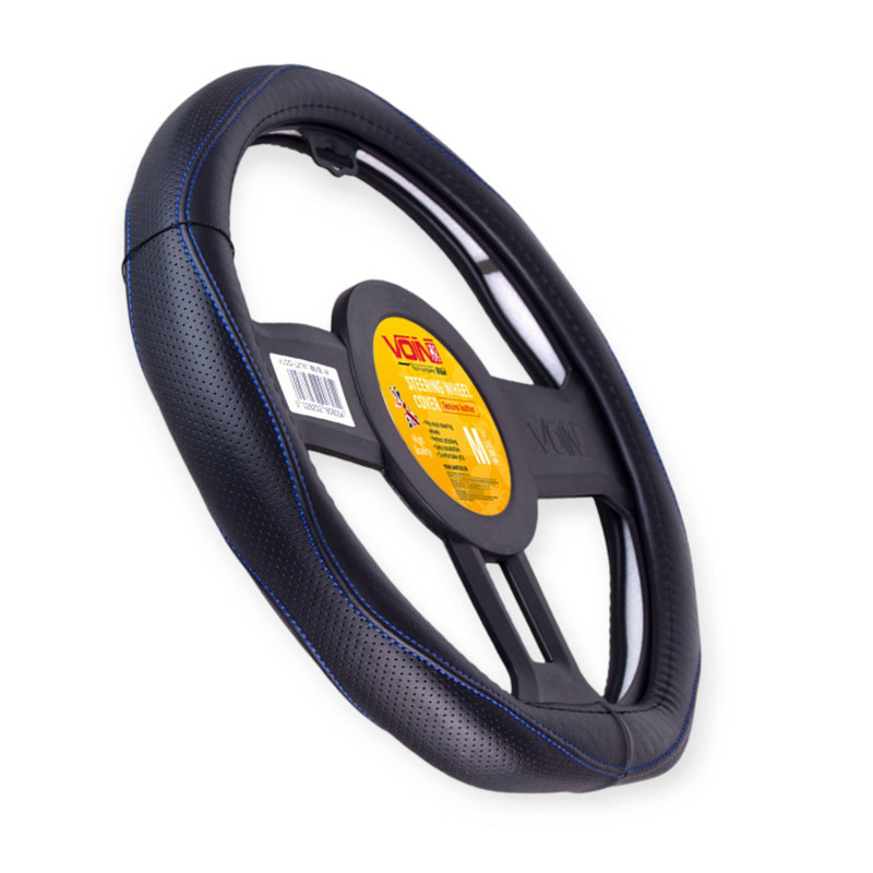 Чохол m шкіра (37 – 39 см) чорний перфор. вставка, один шов, синя червона нитка, біла основа керма Мукачево - фото 1