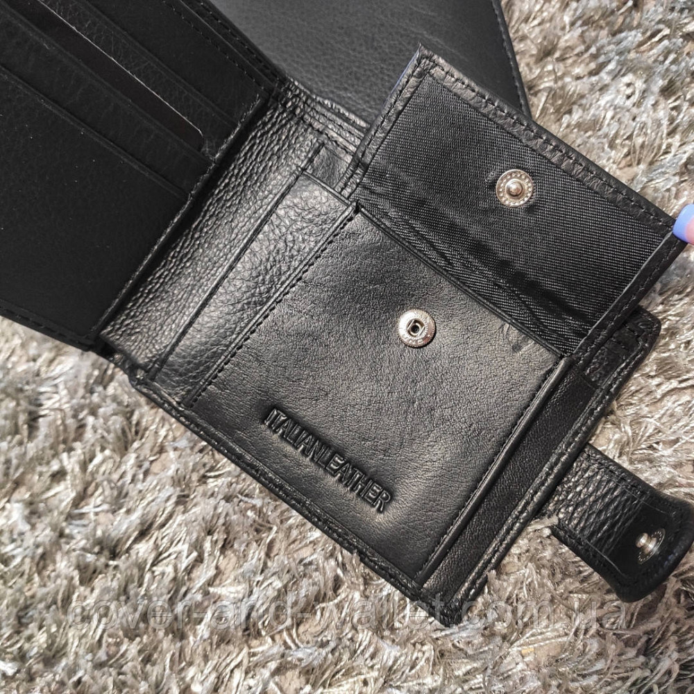 Тонкий чоловічий шкіряний гаманець чорного кольору Marco Coverna M4 Київ - фото 6