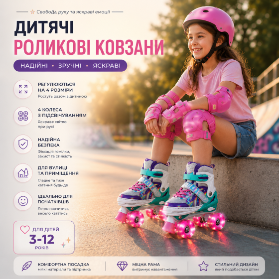 Детские раздвижные роликовые коньки квадры с светящимися колесами ролики для девочек и мальчиков 31-42 Киев