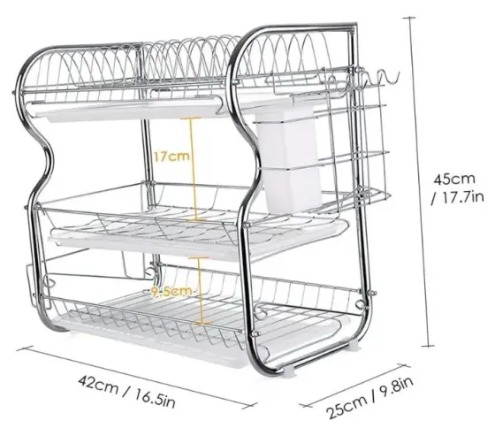 Тройная сушилка для посуды настольная из нержавеющей стали / Сушка-органайзер для посуды, приборов, чашек Коломия