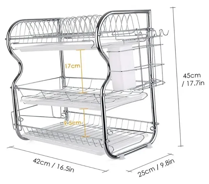 Тройная сушилка для посуды настольная из нержавеющей стали / Сушка-органайзер для посуды, приборов, чашек Коломия - фото 5