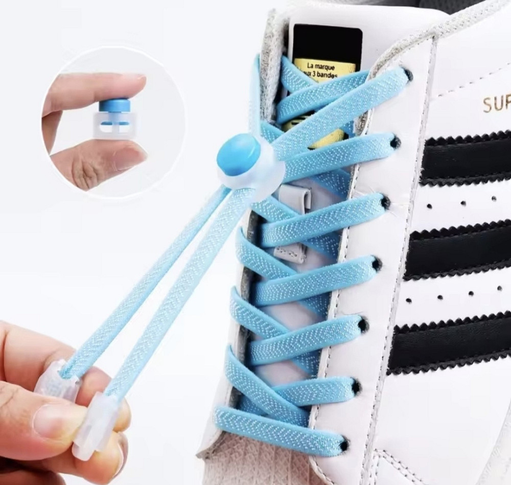 Шнурки еластичні без зав'язок з пластиковими фіксаторами Блакитний Смела - изображение 1