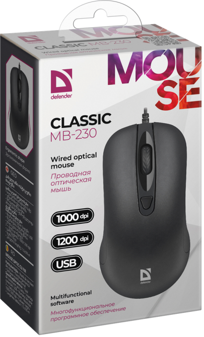 Миша Defender Classic MB-230 4кнопки,1000/1200dpi, Чорний (52231) (6718372) Київ - фото 3