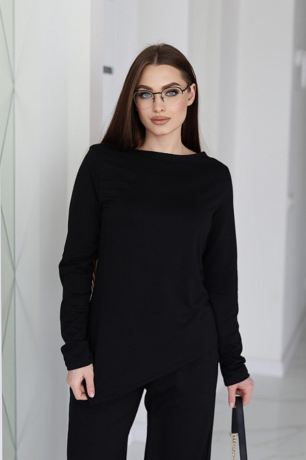 Жіночий костюм з асиметричним лонгслівом "Travel" | Батал Чорний, 54-56 Київ - фото 1