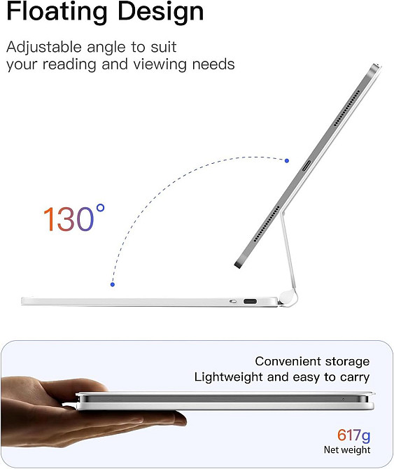 Кейс клавіатура магнітна для ipad air 11 m3 2025 m2 2024 air 5 4 pro 11 4gen підсвітка 7 кольорів трекпад Київ - фото 4