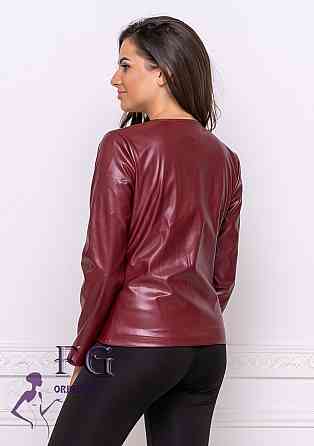 Тонка демісезонна куртка-жакет з екошкіри "Delmar" оптом | Розпродаж моделі 48, Бордовий Київ