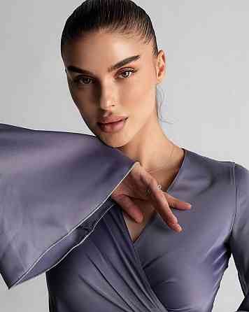 Женский элегантный романтичный костюм двойка Шелк Армани люкс Графит Одесса