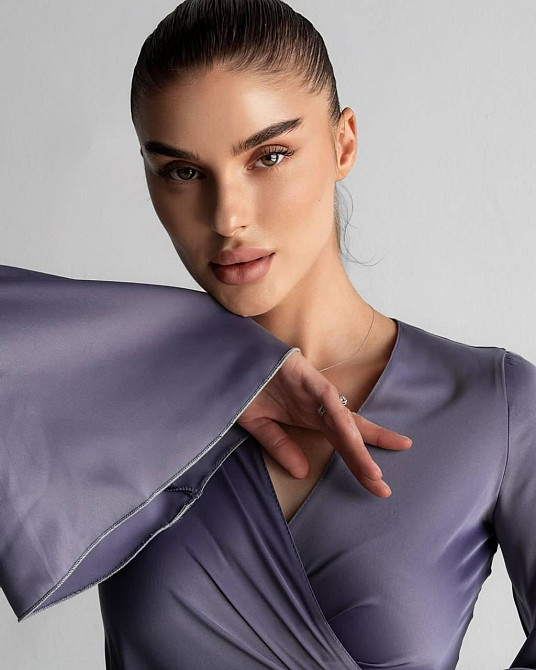 Жіночий елегантний романтичний костюм-двійка Шовк Армані люкс Графіт Одеса - фото 4