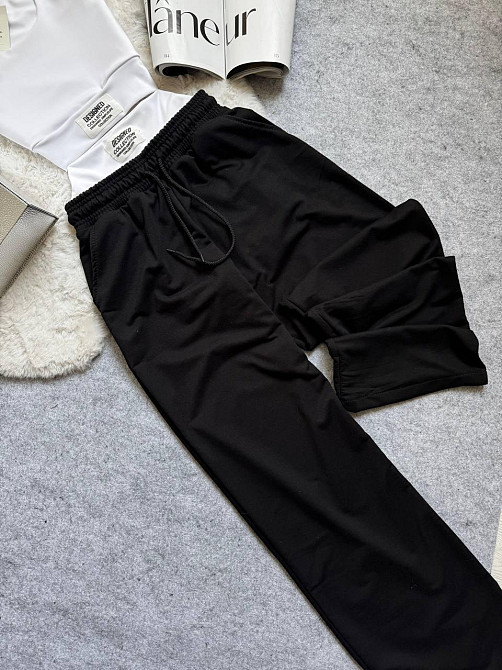 Жіночий прогулянковий костюм-двійка: топ і штани двонитка + мікродайвінг Чорний, 46/48 Одеса - фото 9