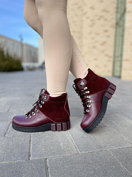 Injers Черевики жіночі INJERS бордові натуральна шкіра з овчиною висота 11,5 см (1125) 38р.39р. Коломыя - изображение 1