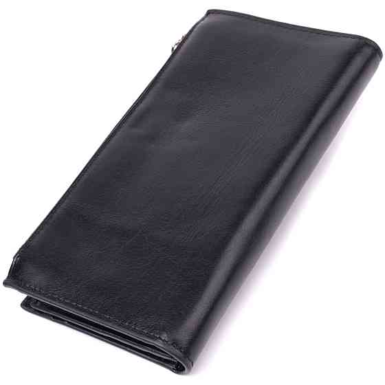 Вертикальный стильный кошелек из гладкой натуральной кожи Черный (Vintage) Киев
