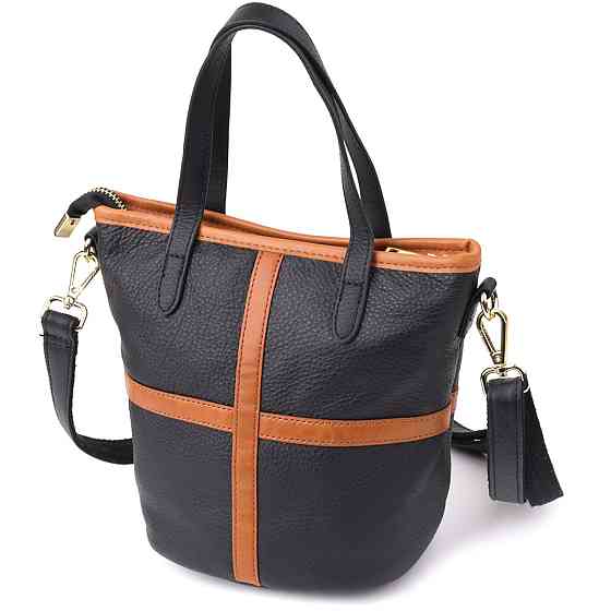 Женская кожаная сумка с коричневой вставкой на лицевой стороне Vintage 22997 Черный Киев