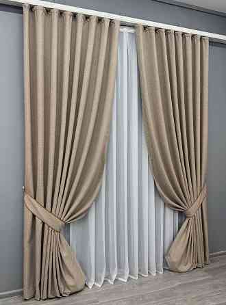 Комплект готових штор VR-Textil Льон ALORA-TON № 1876ш Капучино 150х290см 2 шт (33-0842) Київ