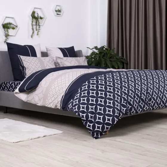 Постільна білизна полуторна бязь ТЕП SOFT DREAMS постіль полуторка з геометричним малюнком синій з сірим Одеса