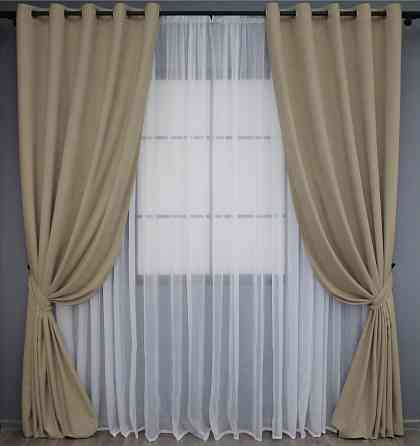 Комплект штор на люверсах VR-Textil Микровелюр SPARTA № 1196ш 150х270 см 2 шт Бежевый (37-0120) Киев