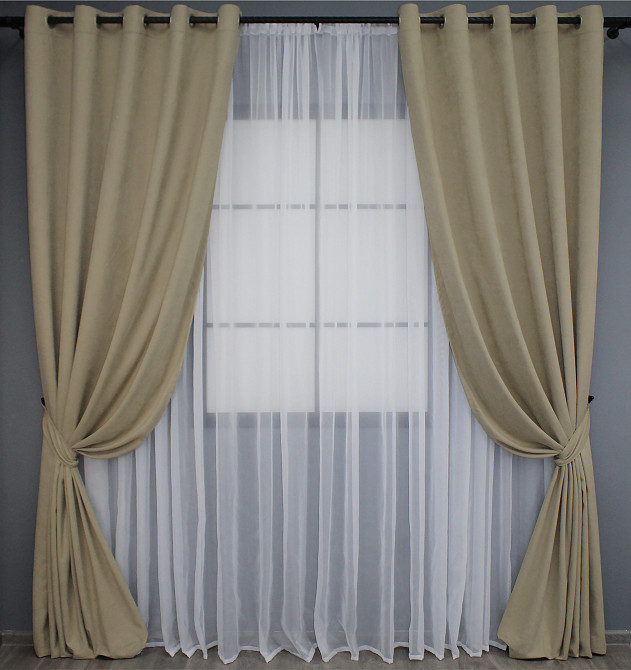 Комплект штор на люверсах VR-Textil Микровелюр SPARTA № 1196ш 150х270 см 2 шт Бежевый (37-0120) Киев - изображение 2