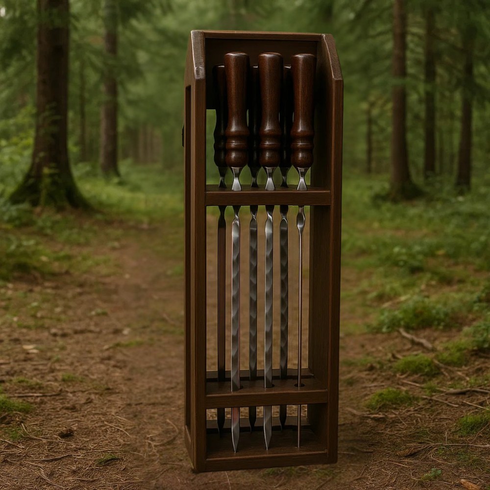 Набір подарунковий шампури для шашлику з дерев'яною ручкою в дерев'яній підставці з 6 штук-довжиною 62 см Кам'янець-Подільський - фото 2