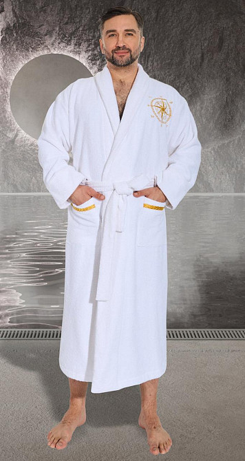 Чоловічий махровий халат із вишивкою-корисний подарунок (56-58) Київ - фото 1