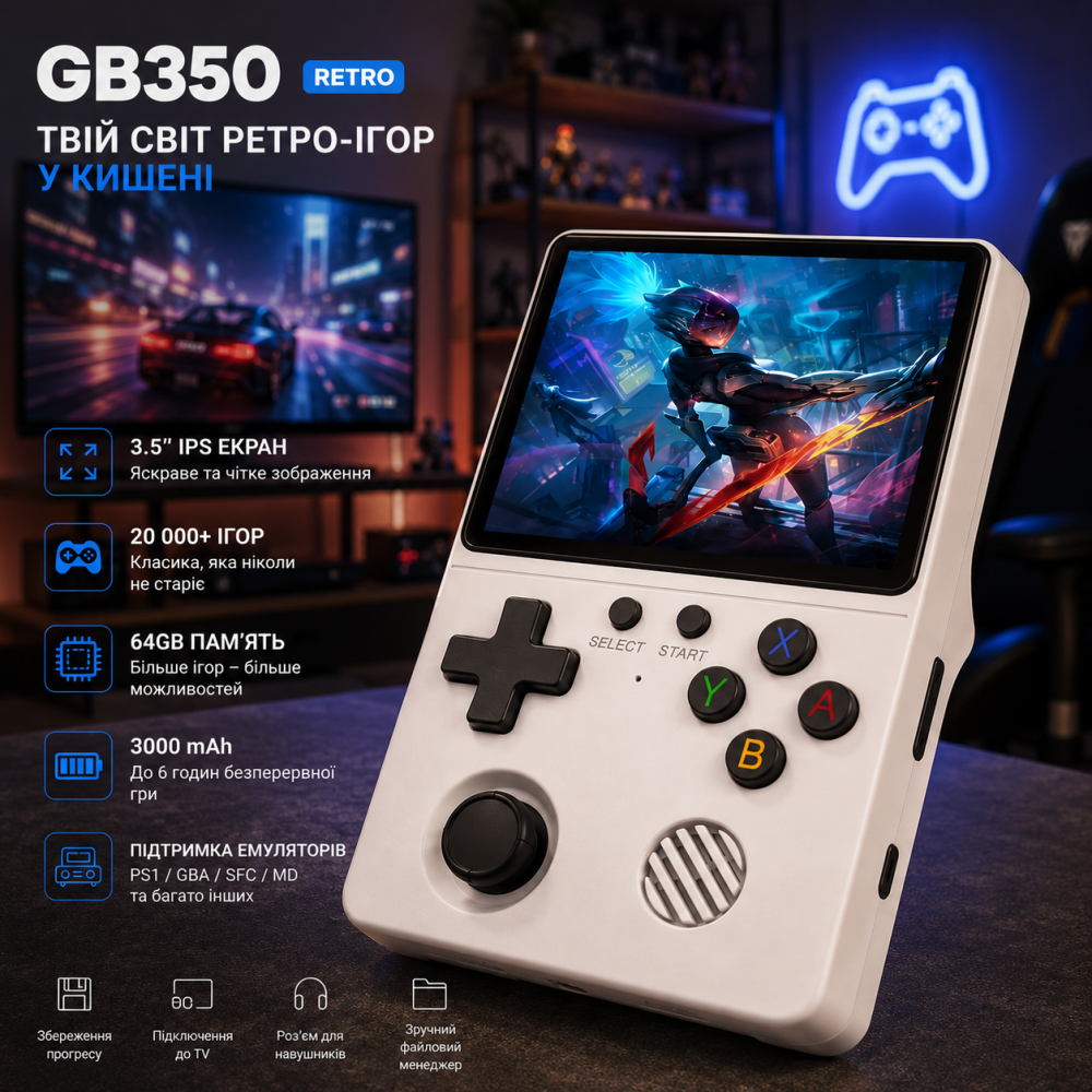 Портативная игровая консоль GB350 Retro White: 3.5