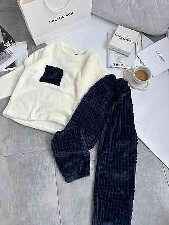 Женская теплая домашняя пижама махра+ махра фактурная Синий, 46/48 Одесса