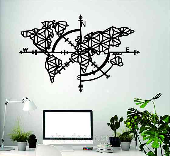 Декоративне настінне 3D Панно «Карта Компас», Декор на стіну з об'ємом Київ