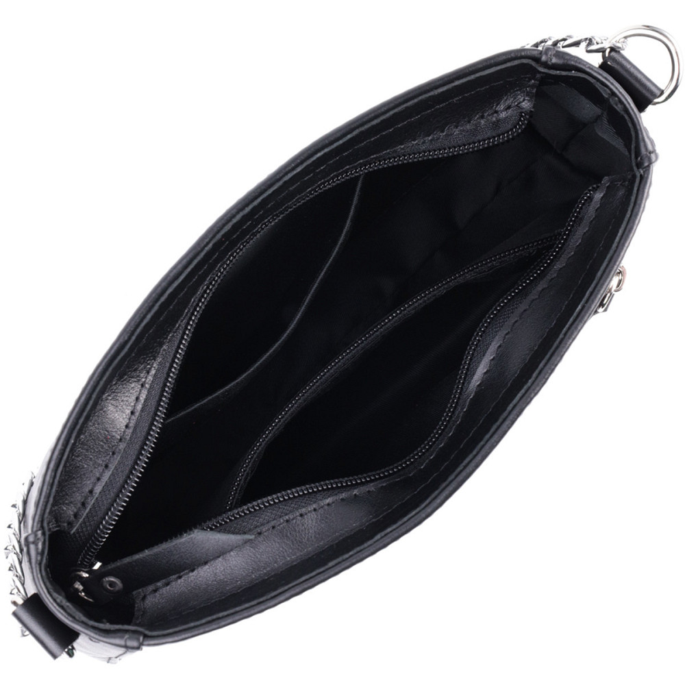 Жіноча сумка багет з ланцюжком і ремінцем з гладкої натуральної шкіри Shvigel 22838 Чорна Київ - фото 7