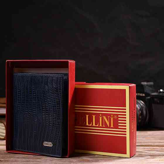 Мужской кошелек вертикального формата из натуральной кожи с тиснением Синий (CANPELLINI) Киев