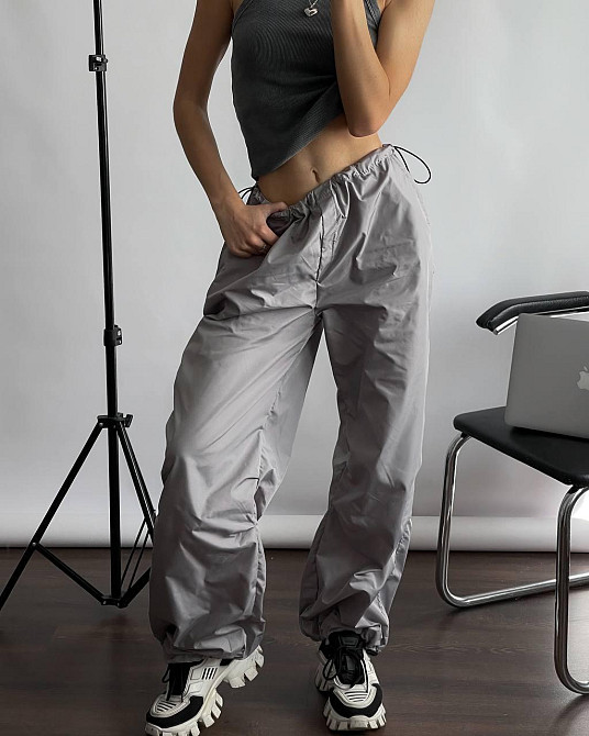 Жіночі повсякденні штани карго-парашути плащівка Сірий Одеса - фото 1