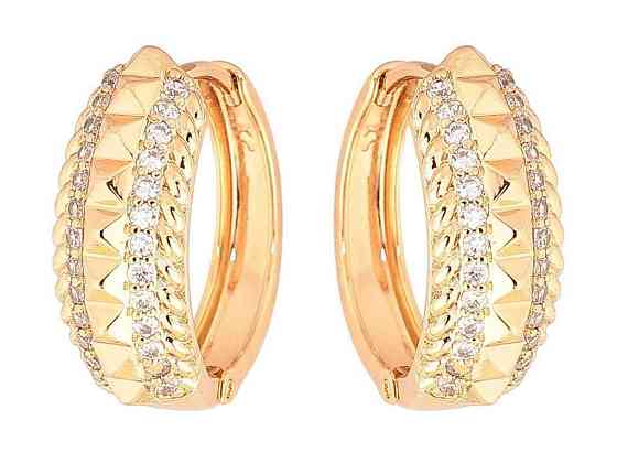 Сережки кільця позолота 18K «Декоративний візерунок з доріжками кристалів» 287128 ТМ XUPING Київ