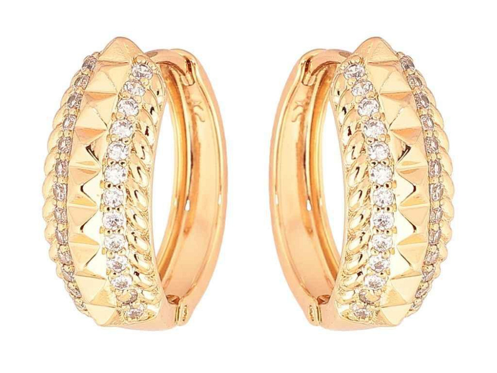Серьги кольца позолота 18K «Декоративный узор с дорожками кристаллов» 287128 ТМ XUPING Киев - изображение 1